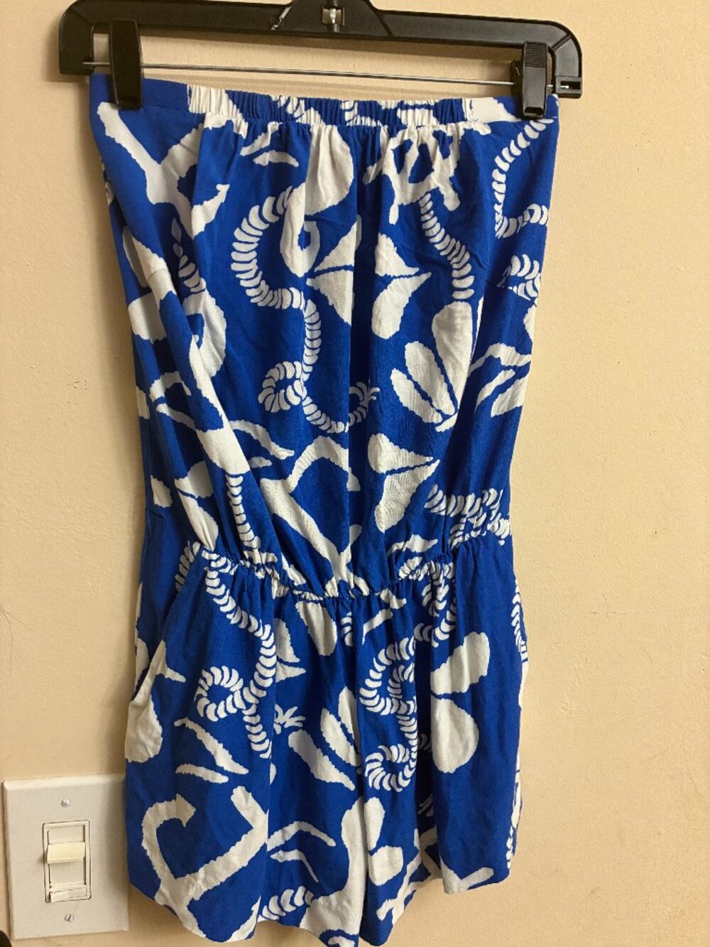 EUC Lilly Pulitzer Blue White Nautical Strapless Romper Coastal Pockets Size S